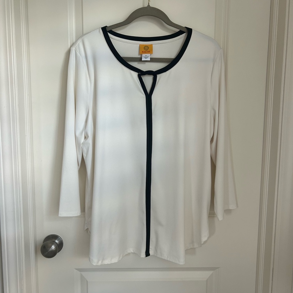 Ruby Rd. Cream Blouse with Black Trim